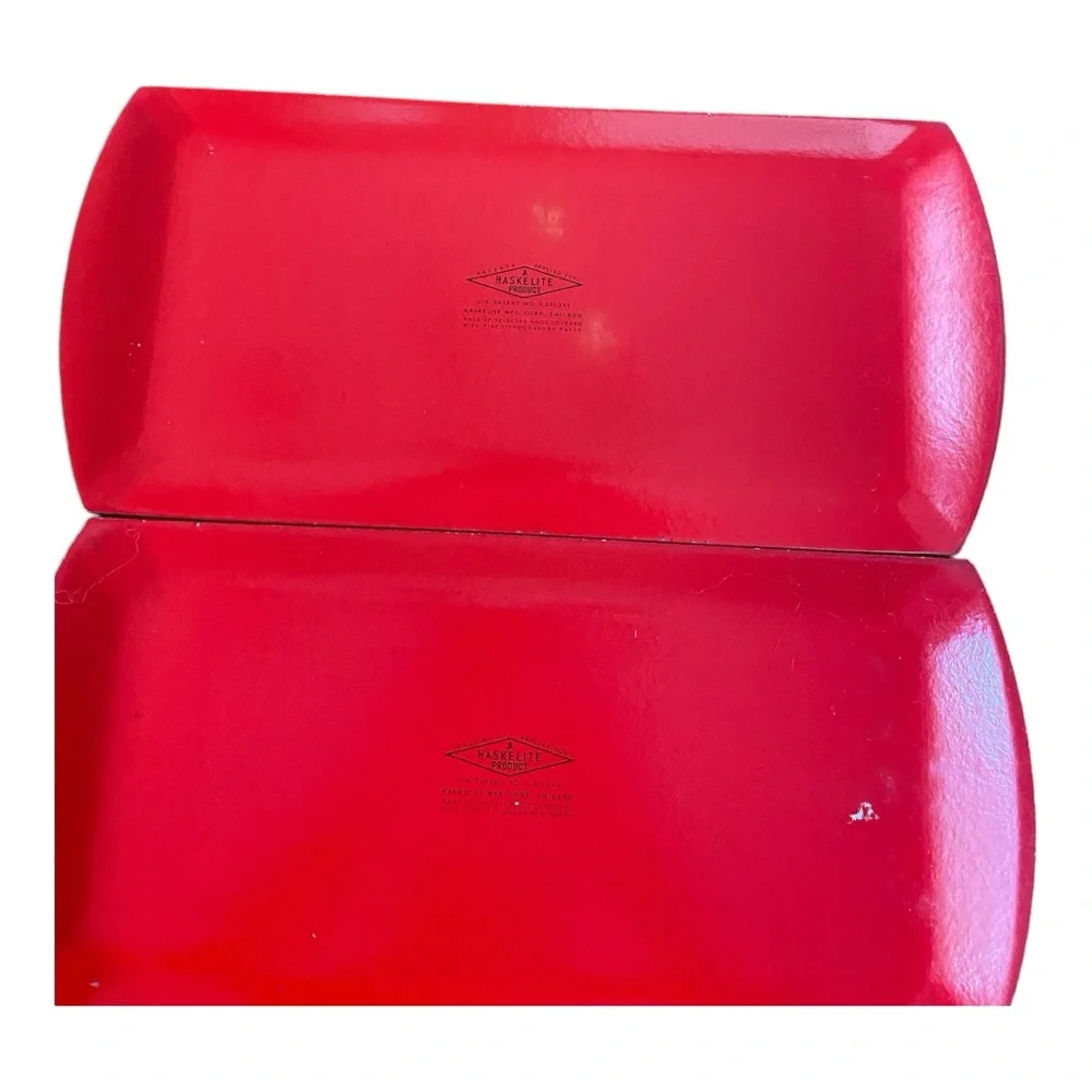 Vintage Hasko Deluxe Lap Trays Red Asian Pagoda Scene MCM Set of 4